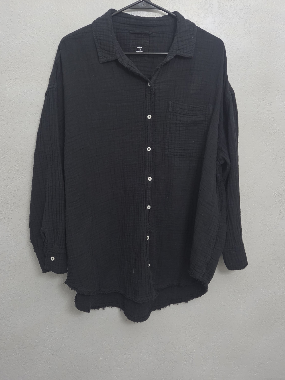 aerie Black Lightweight Button-Down Cotton Gauze Shirt(L)